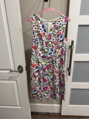 BODEN Floral Multicolor Sleeveless A-Line Dress with matching fabric belt size 8